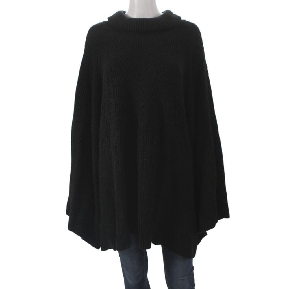 Anthropologie Womens Black Cape Sweater Turtleneck Sleeveless Size 2X